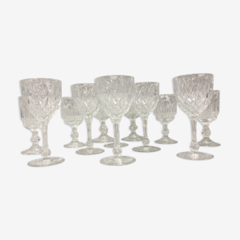 Set of 12 glasses with glass and crystal foot glass wine water tableware France 1950