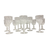 Set of 12 glasses with glass and crystal foot glass wine water tableware France 1950