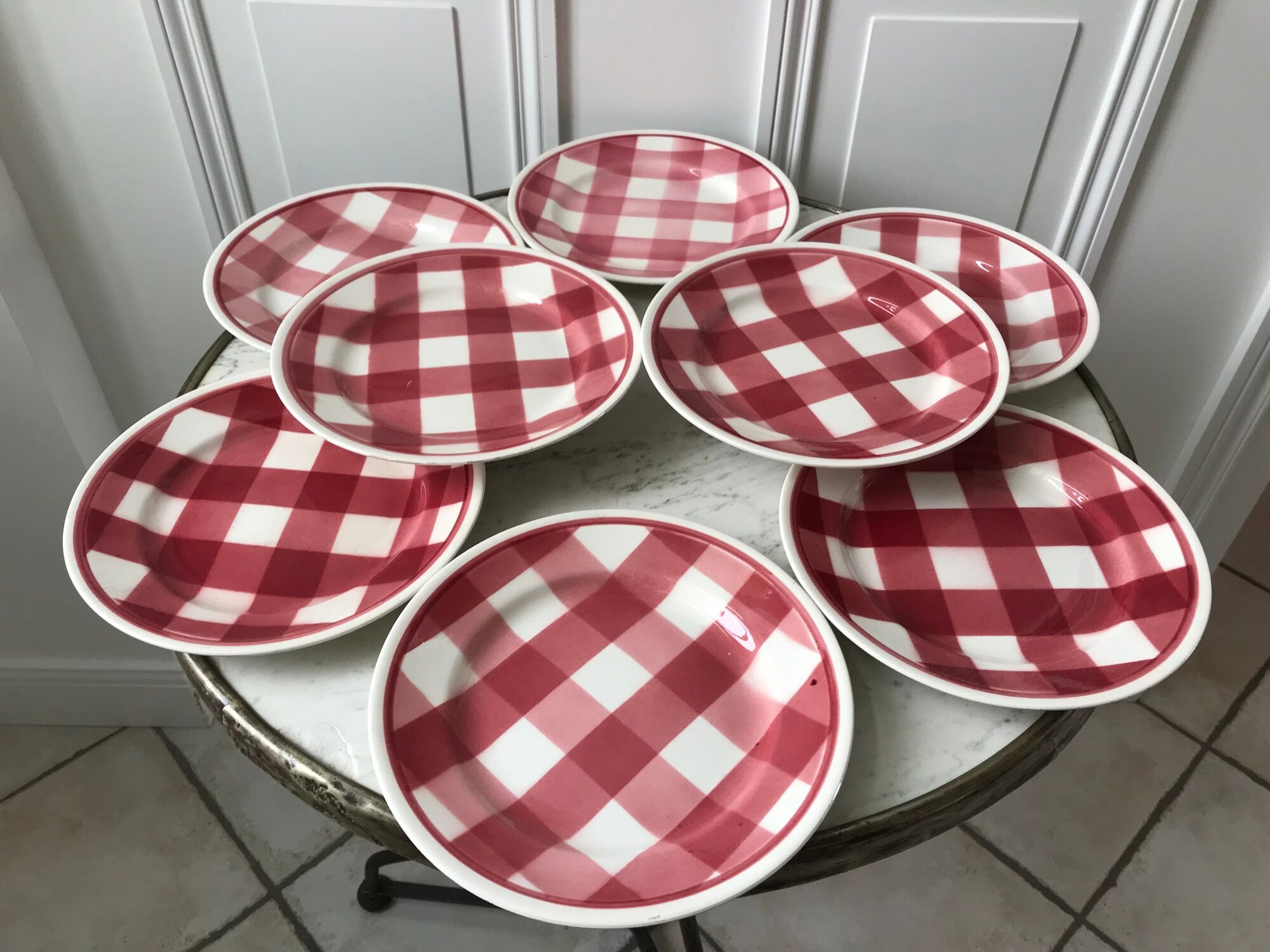 Set of 8 dessert plates fb badonviller pink gingham model 40s