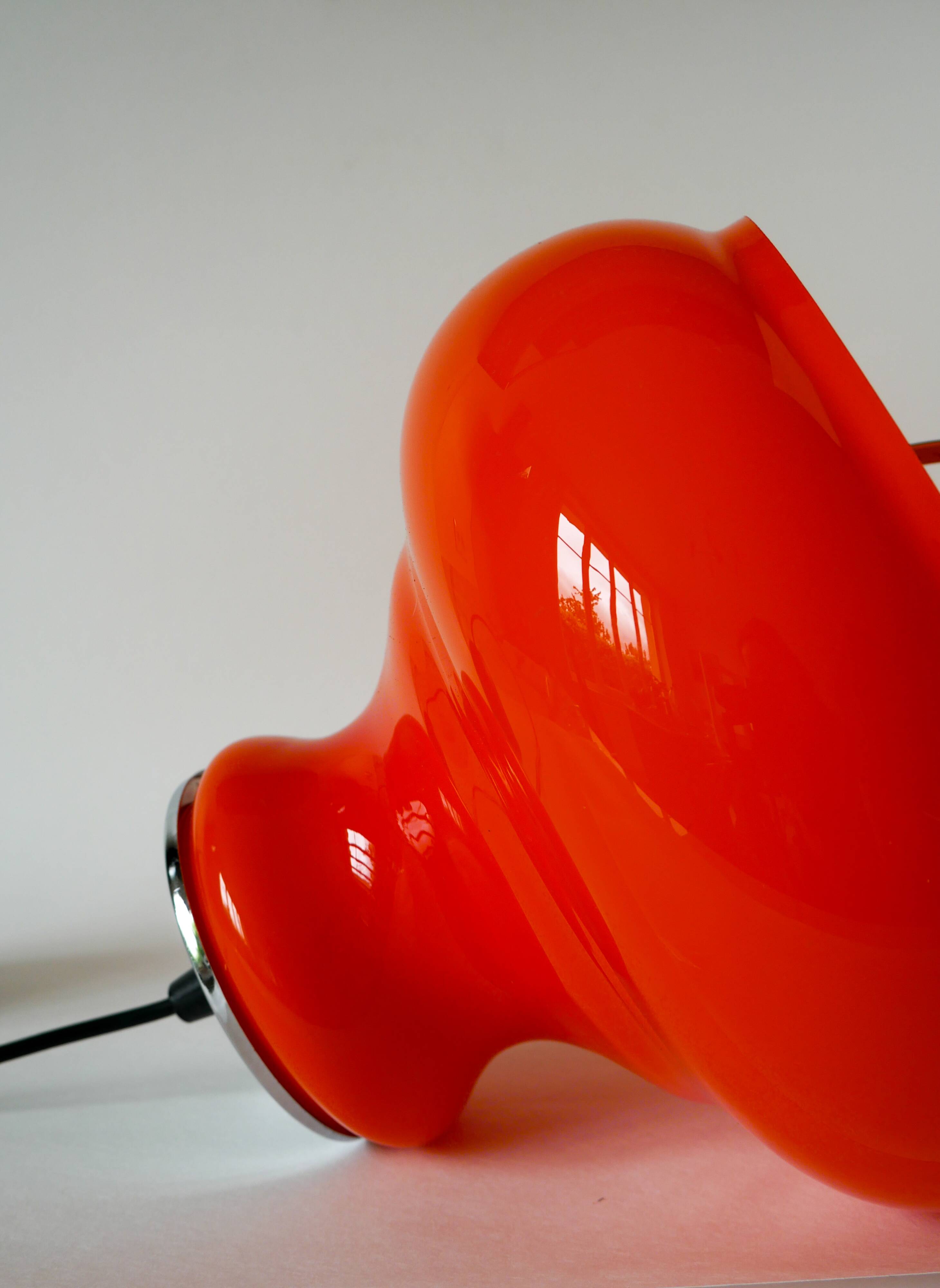 Orange opaline pendant light with metal arch, Design, 1970