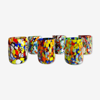 Ensemble de 6 verres Italiens multicolores en verre de Murano