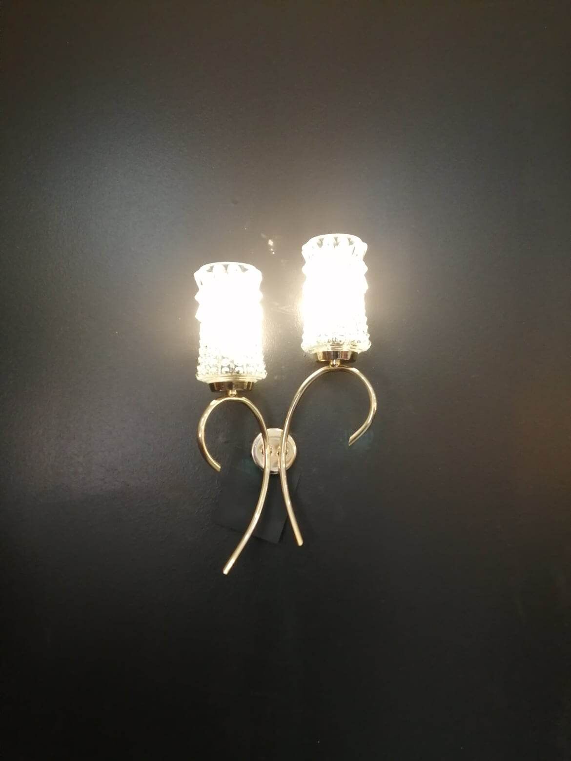 Pair of 50s wall lamps in gold gilded metal