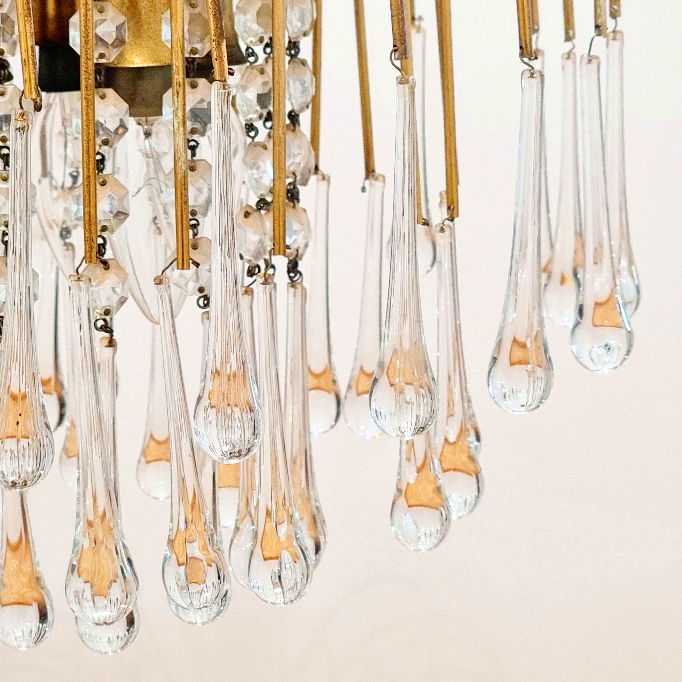 Murano glass & brass teardrop waterfall chandelier, italy, 1970s