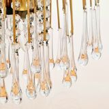 Murano glass & brass teardrop waterfall chandelier, italy, 1970s