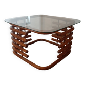 Table basse vintage - Bambou rotin et verre - Année 80 - Beau design