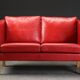 2 seater red leather sofa, Vintage Scandinavian 1960s