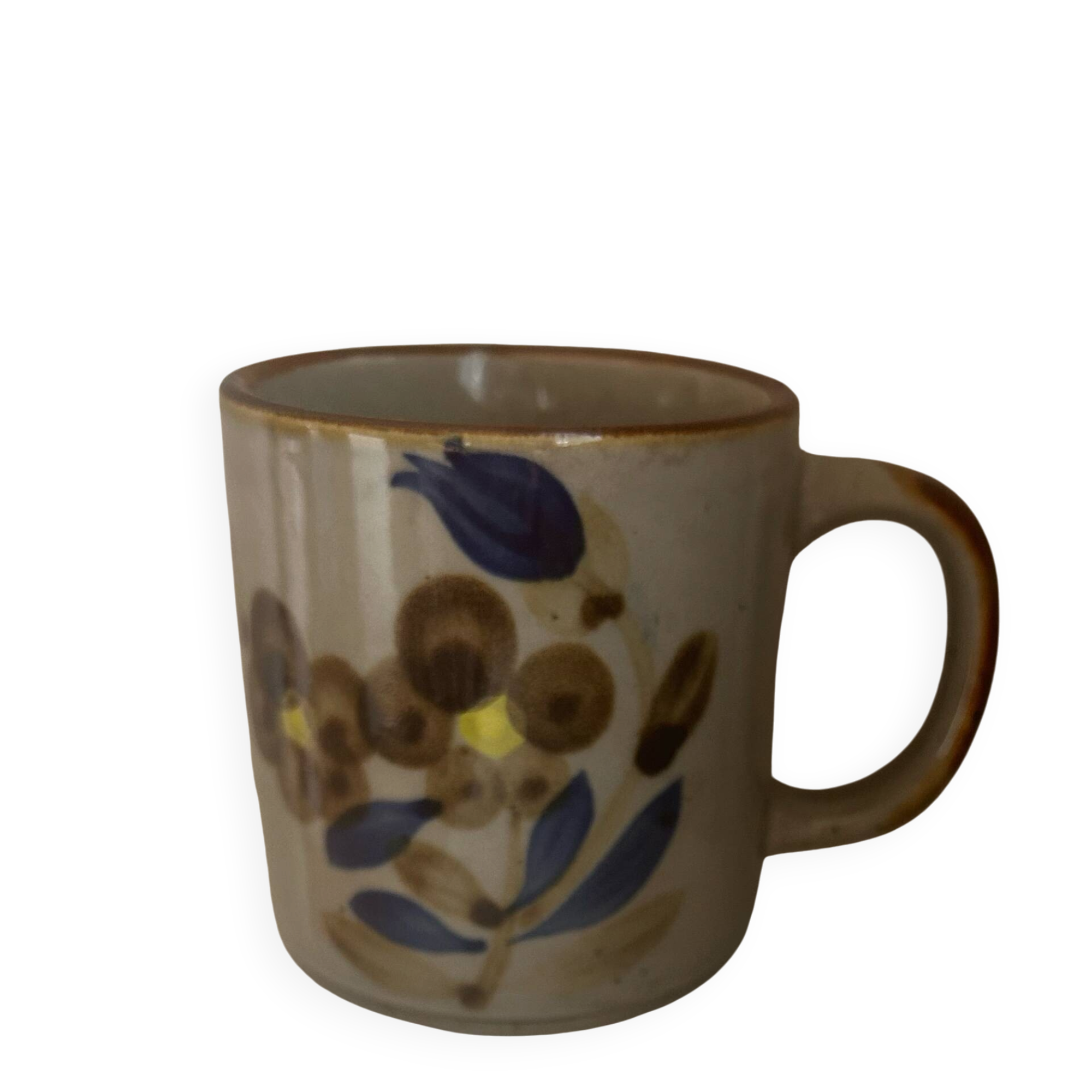 Vintage stoneware mug – Hand-painted floral pattern – Art Deco style