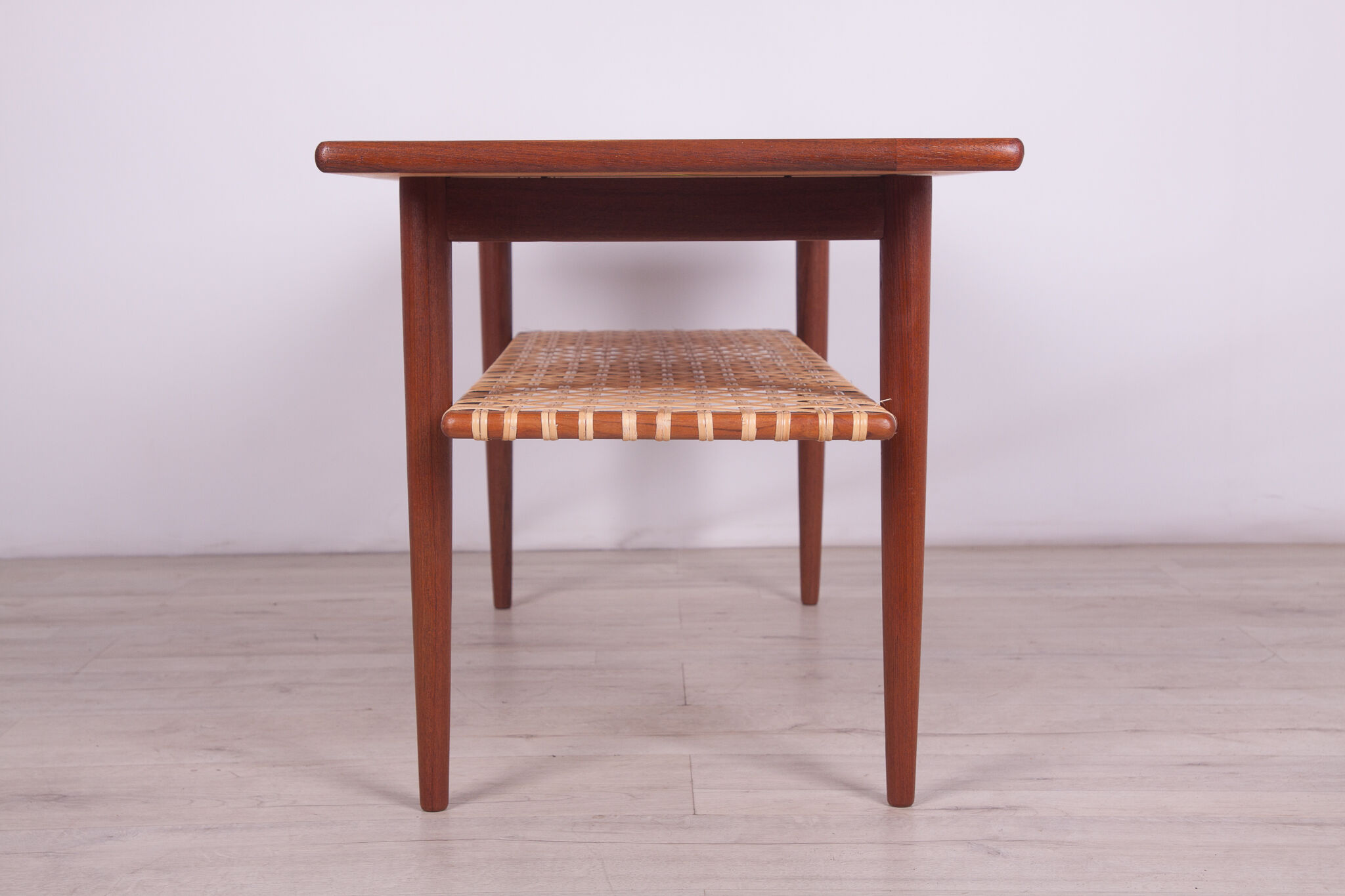Mid-Century Teak and Rattan Coffee Table, 1960s
