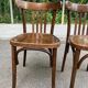 2 solid wood curved walnut bistro chairs in burgundy