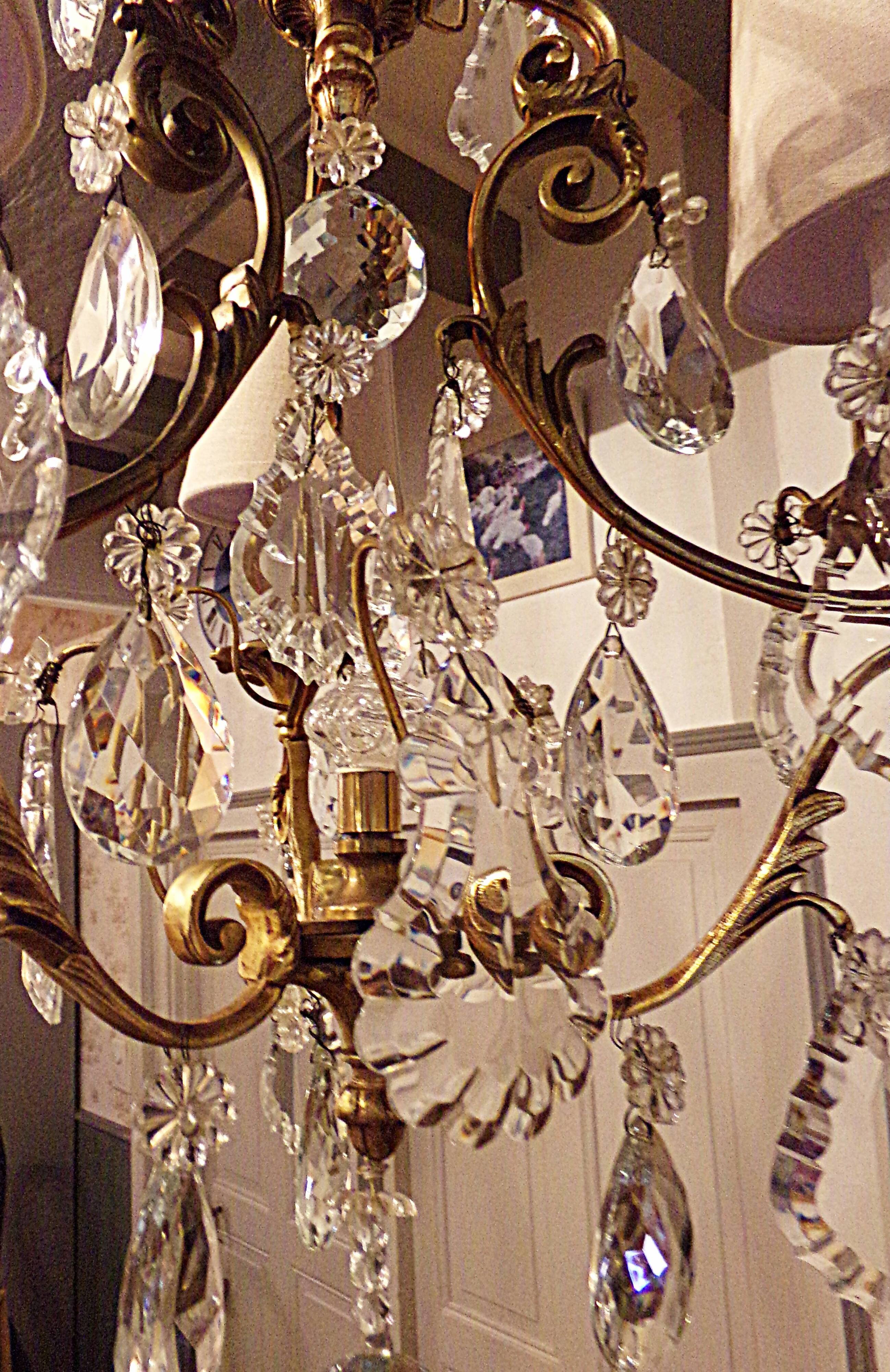 Antique Brass Chandelier with Antique Tassels and Lampshades