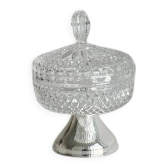 Antique sugar bowl in glass and lightweight metal