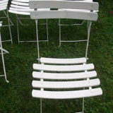 Series of 6 folding garden chairs in iron and old wooden slats