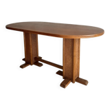 Honey-Brown Beech Wood Mid-Century Dining Table with Rattan Accents, 1960 Oval Top