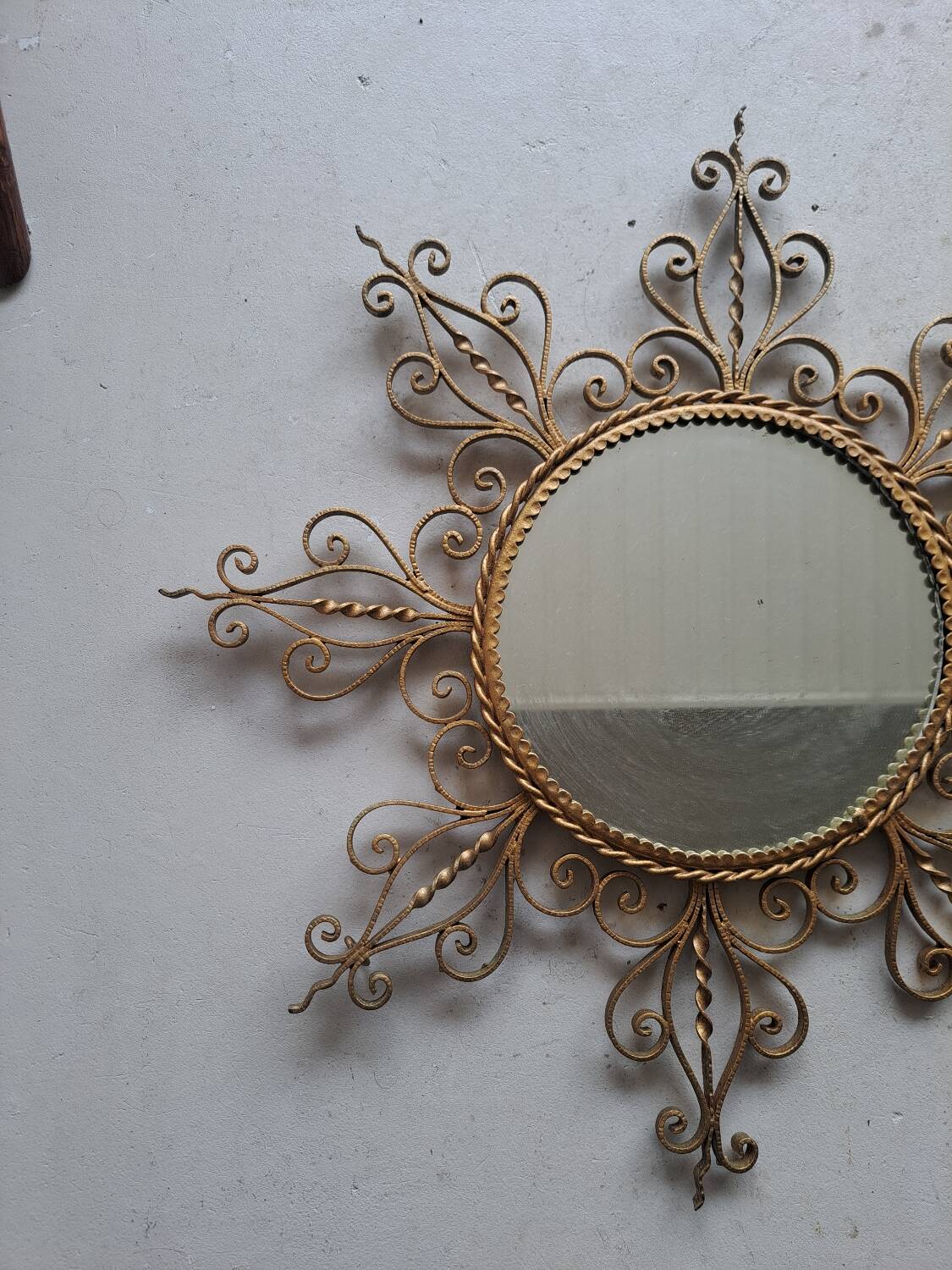 Vintage gold metal sun mirror