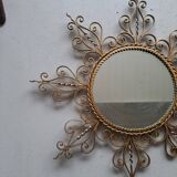 Miroir soleil en métal doré vintage