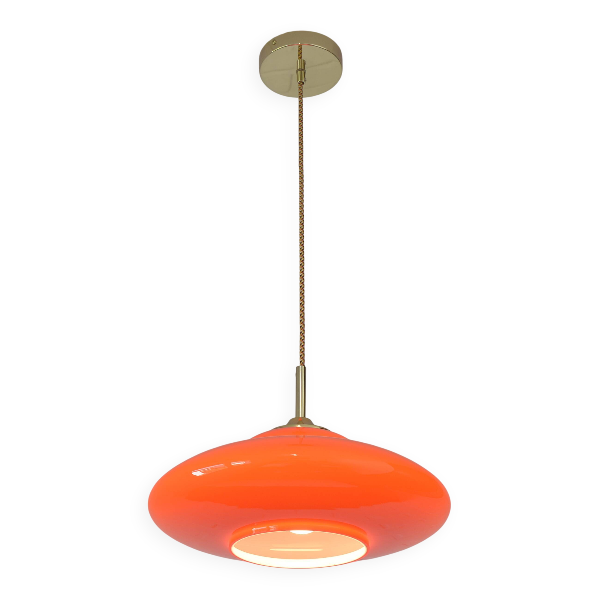 Vintage Orange Glass Pendant Light MCM Space Age Style Hanging Lamp 1970's