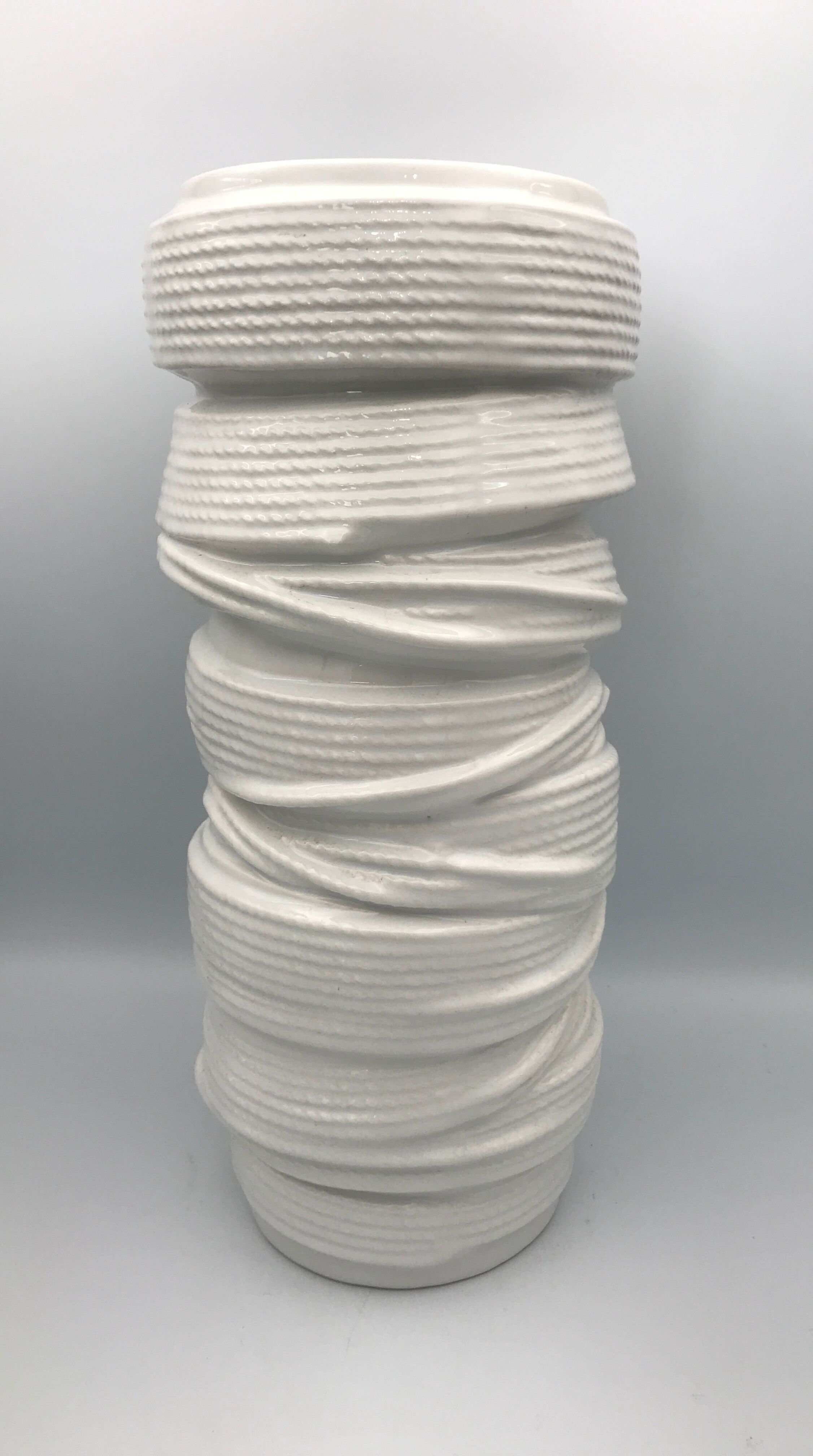 Vase tubular shape MODERNIST in ceramic enamelled White 30.5 cm