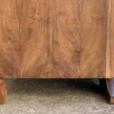 High art deco chest of drawers with mustache feet in raw walnut, 1930s