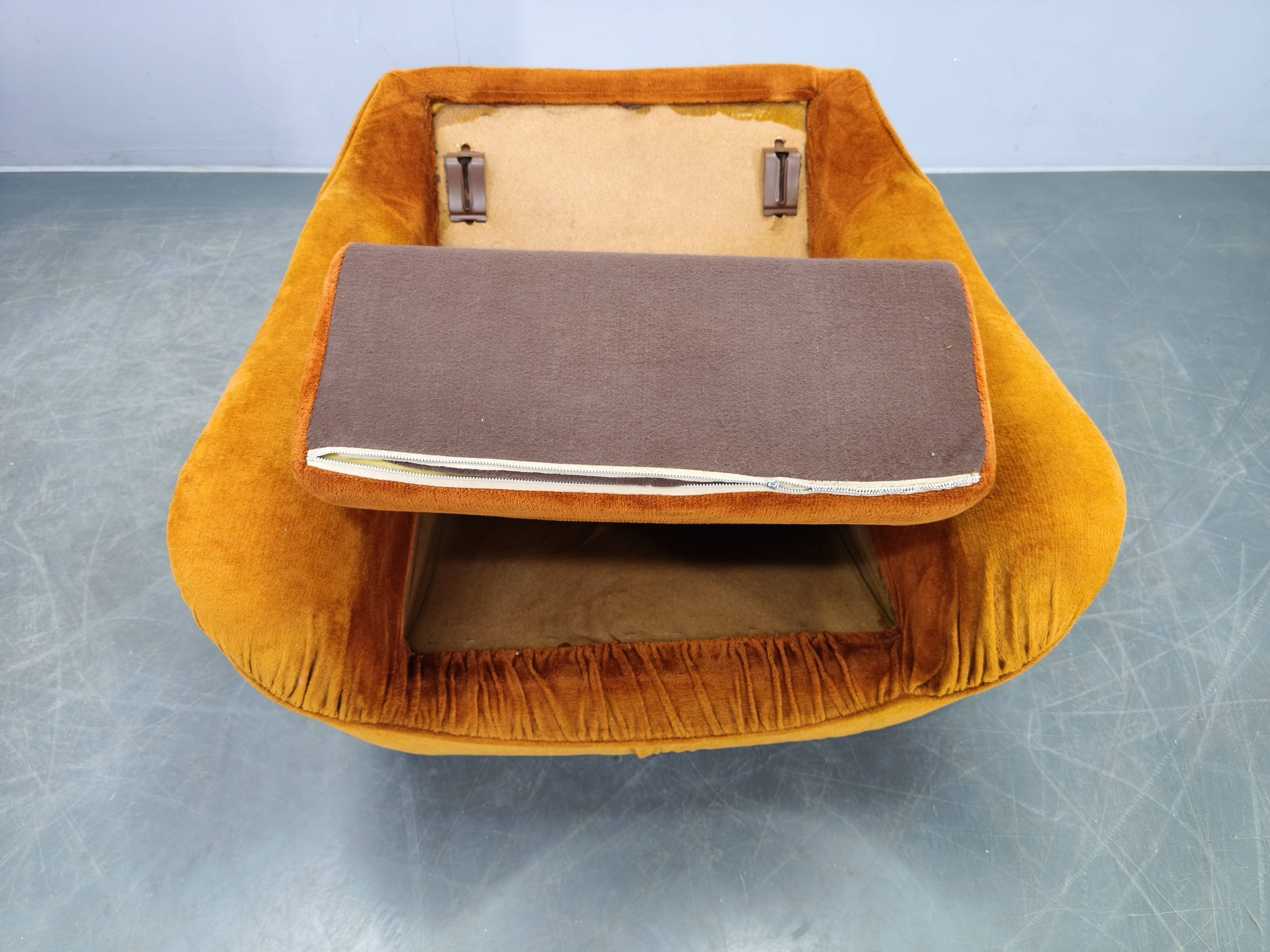 Pair of Italian Space Age Lounge Chairs, Orange Upholstery, 1970s