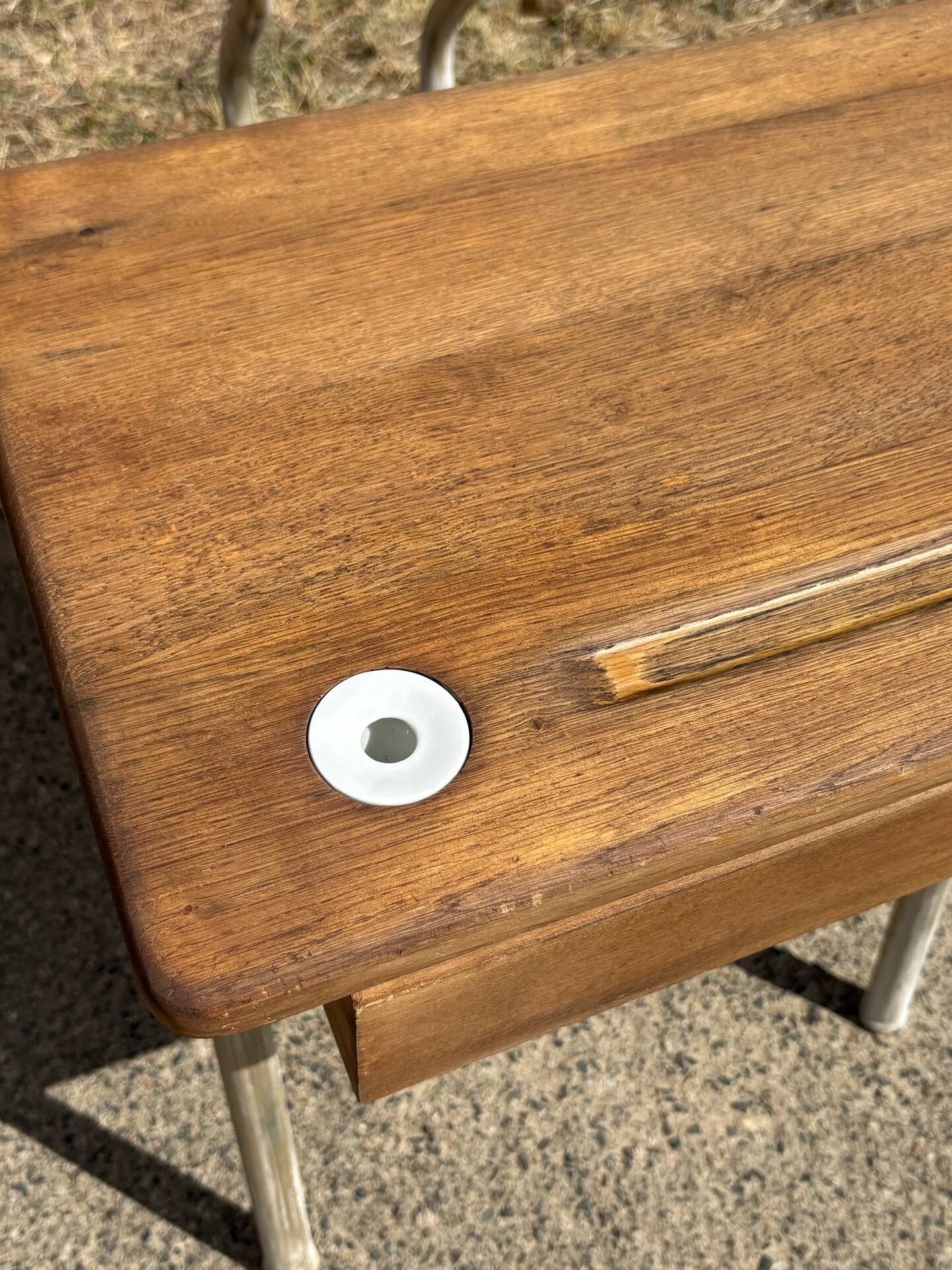 Renovated antique desk with inkwell