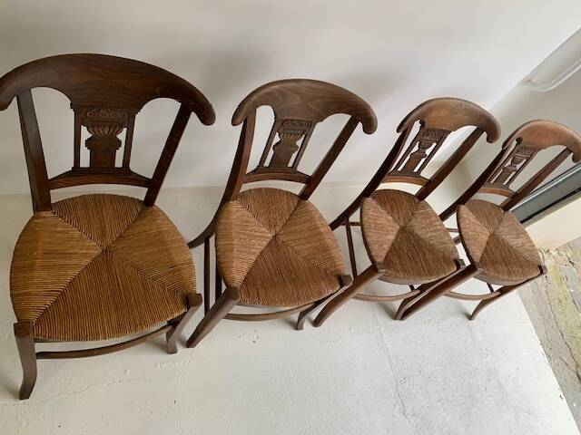4 old straw chairs