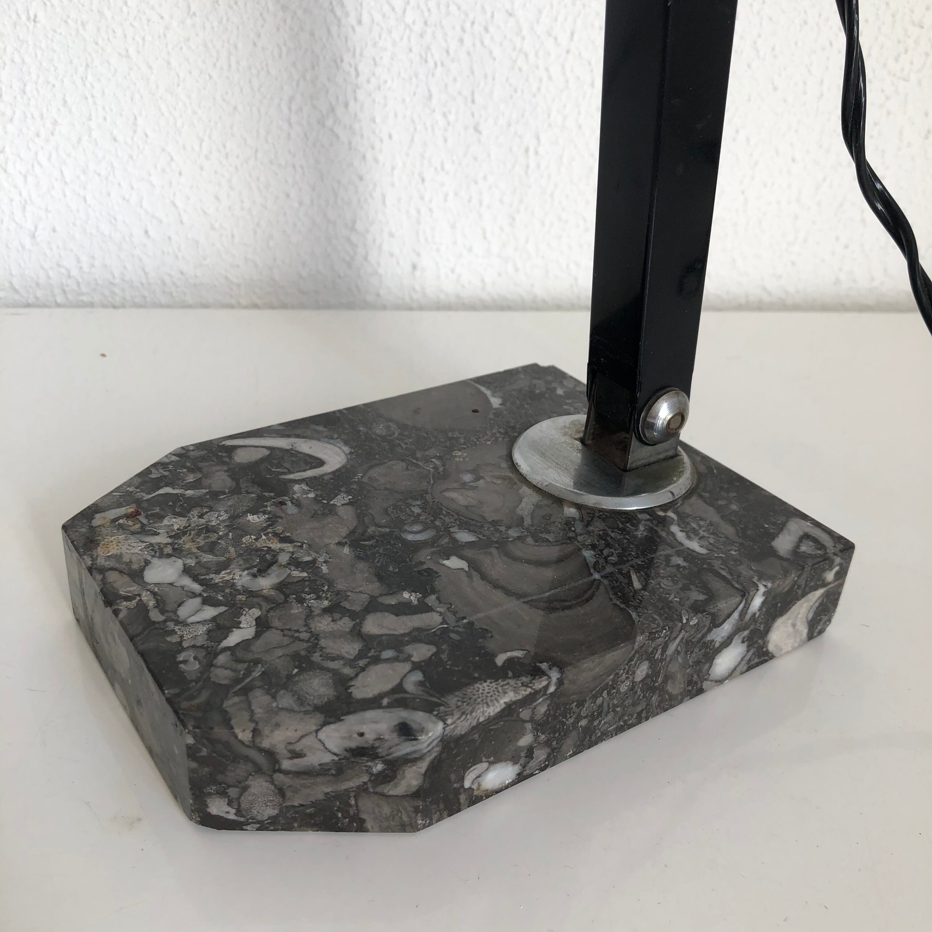 French craft lamp vintage black marble 1930 42 cm