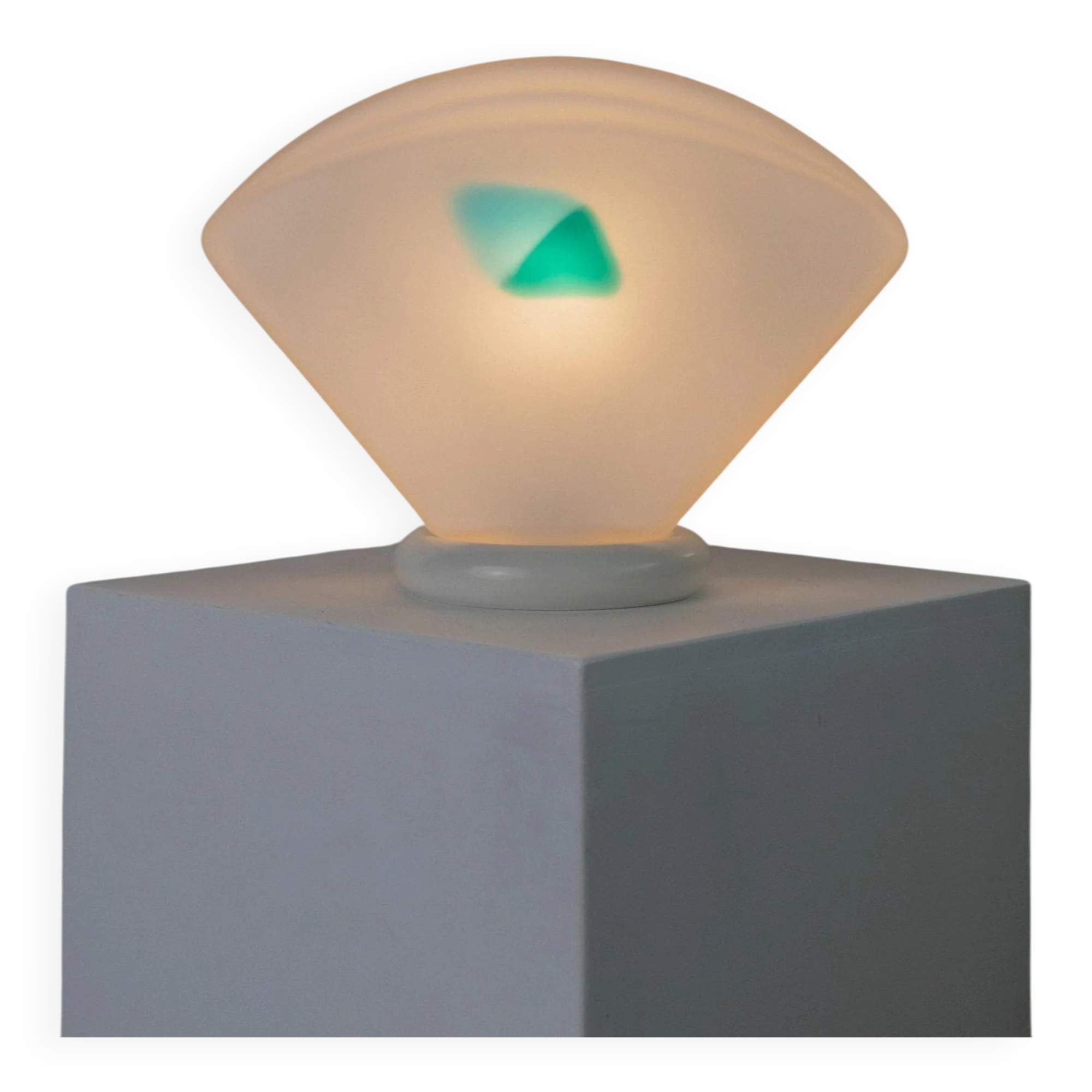 Murano glass table lamp - shell silhouette, frosted glass with blue detail - postmodern Memphis style, 1980s Italy - bedside lamp, gift idea