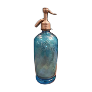 Siphon bouteille eau seltz bleu décor au coq Fortune Darras Tourcoing
