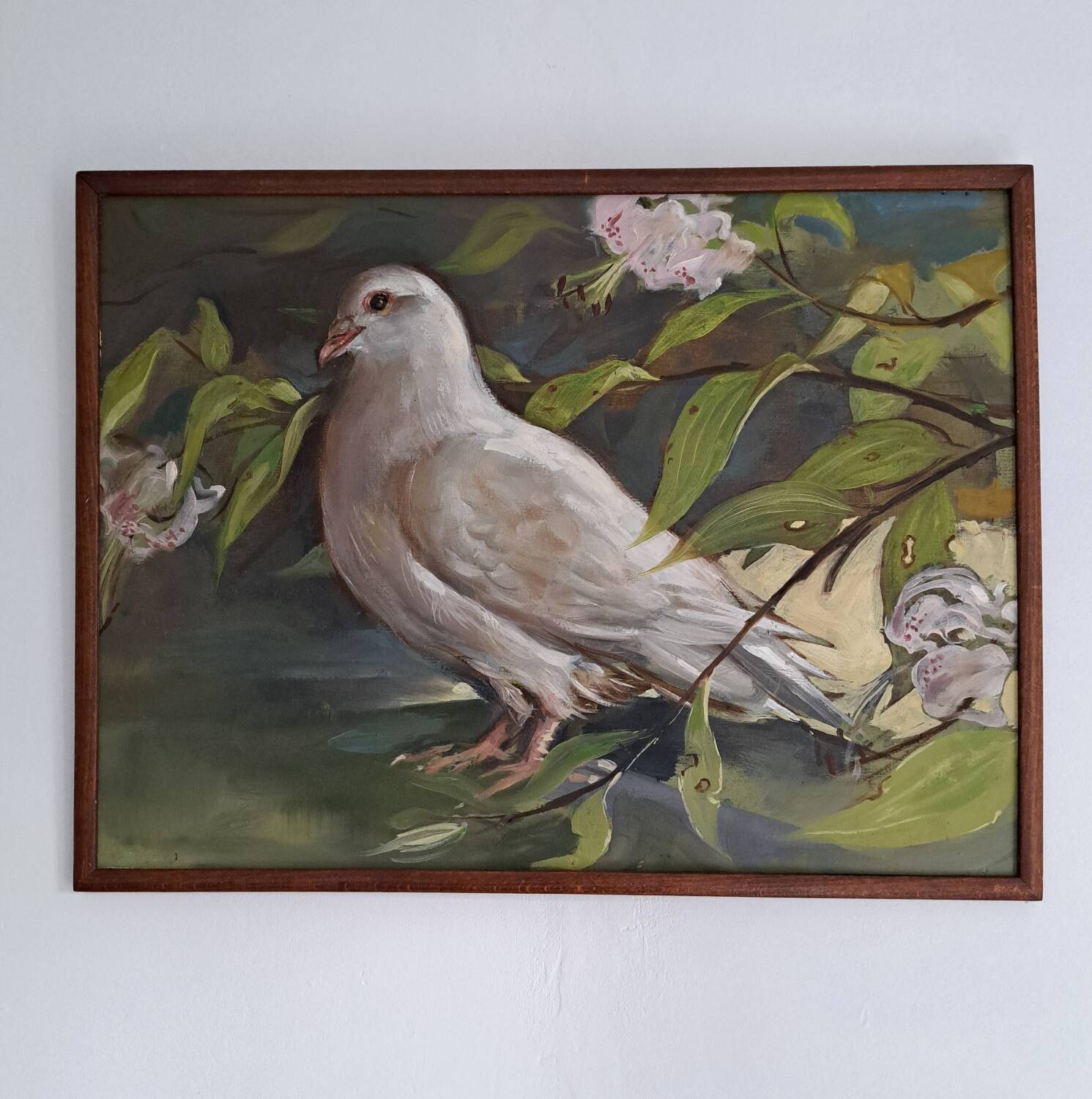 Tableau ancien huile sur bois XXÈME Colombe