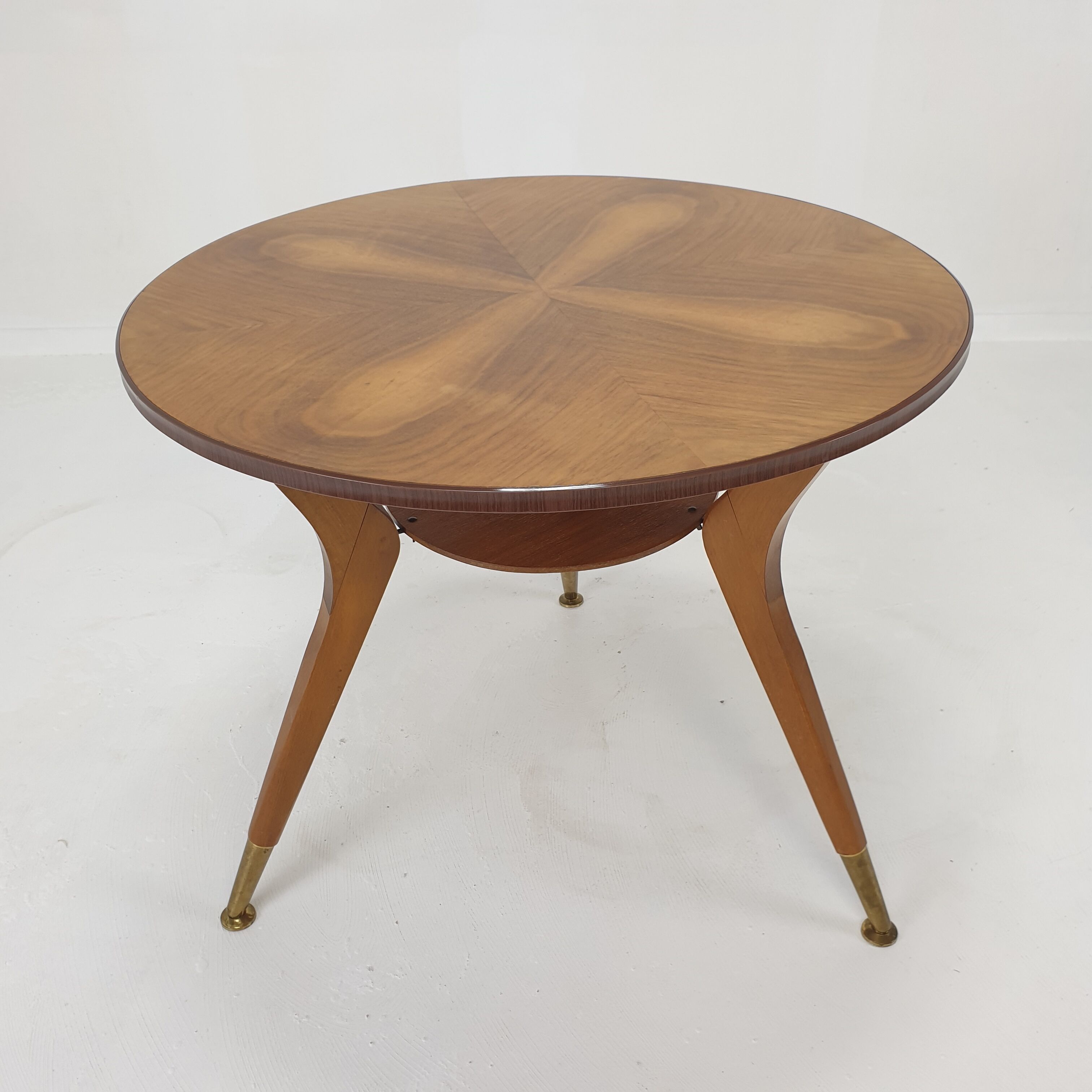Italian wooden coffee table with brass feet 1960's