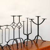Pair of black iron tripod candlesticks, Brutalist, 1970 - 30 cm