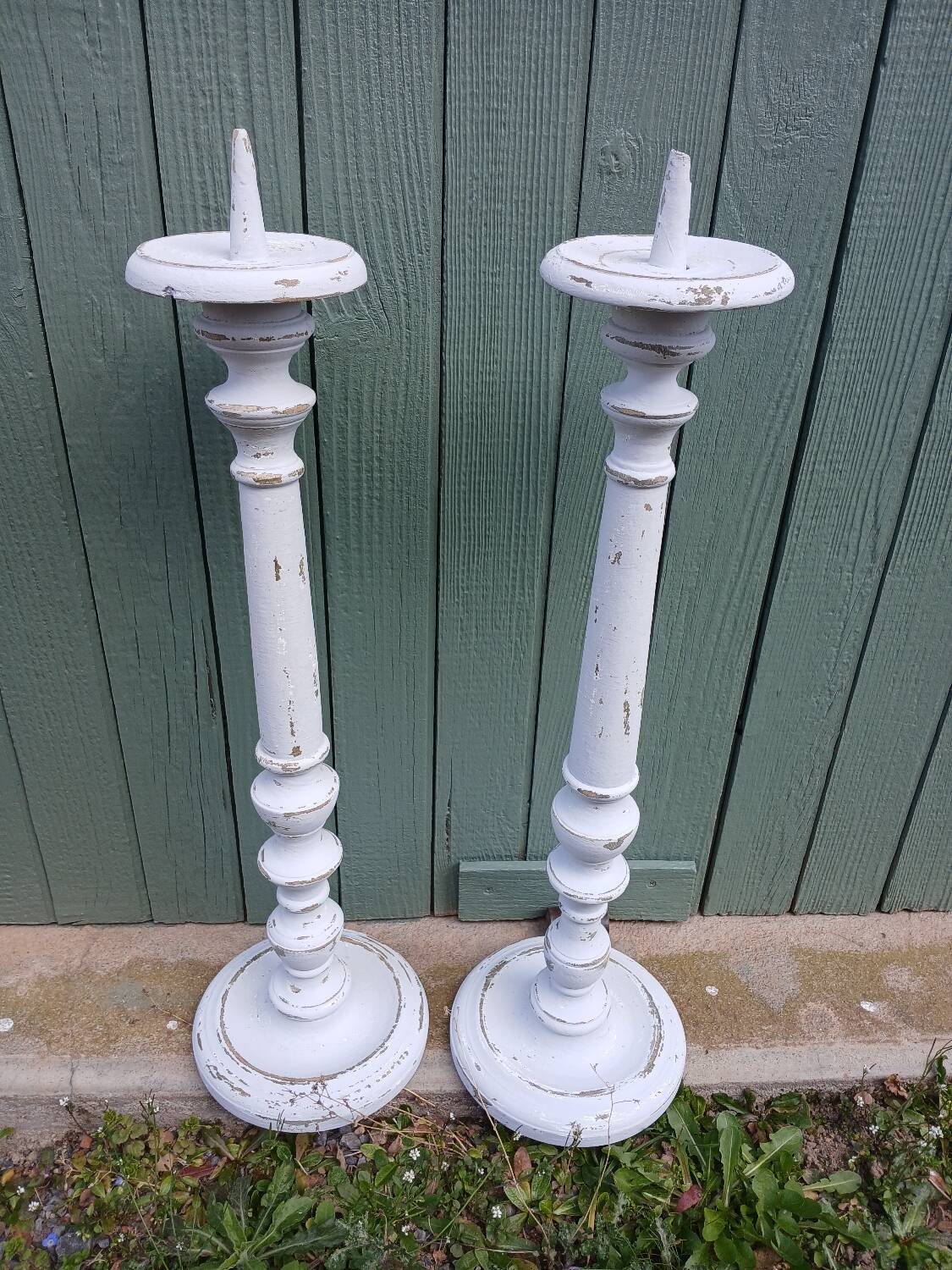 Pair of antique wooden candlesticks/candlesticks