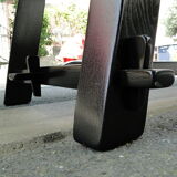 Black black brutalist table in elm