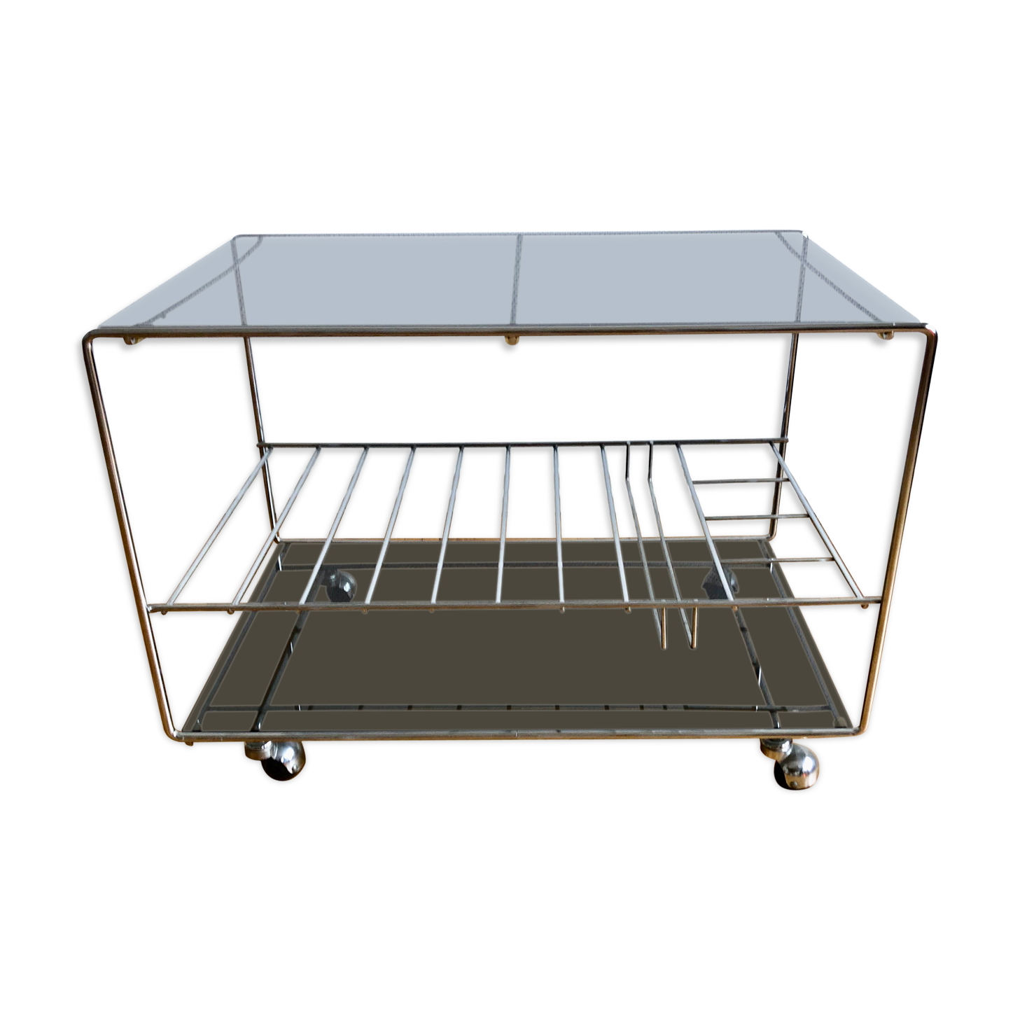 Glass and chrome wheeled vinyl holder