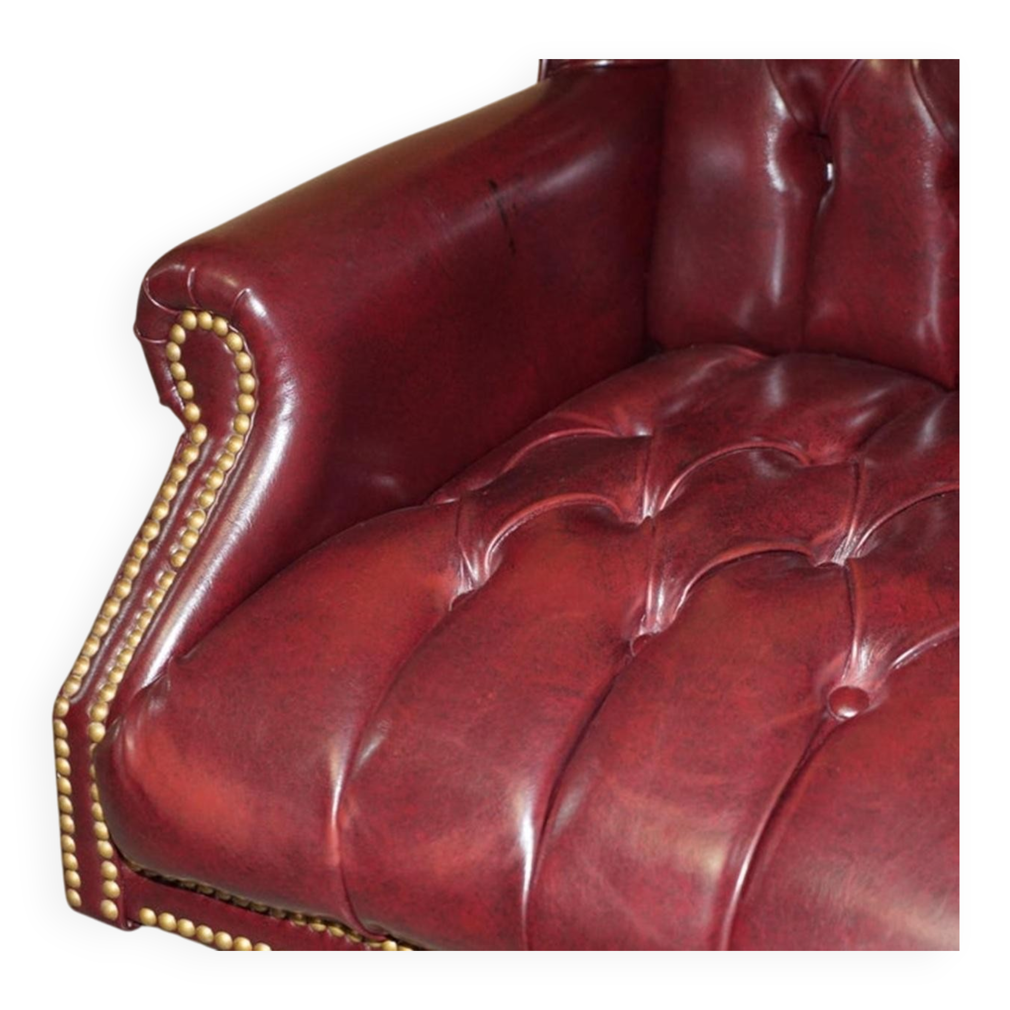 Fauteuil de bureau Chesterfield Wingback en cuir vintage