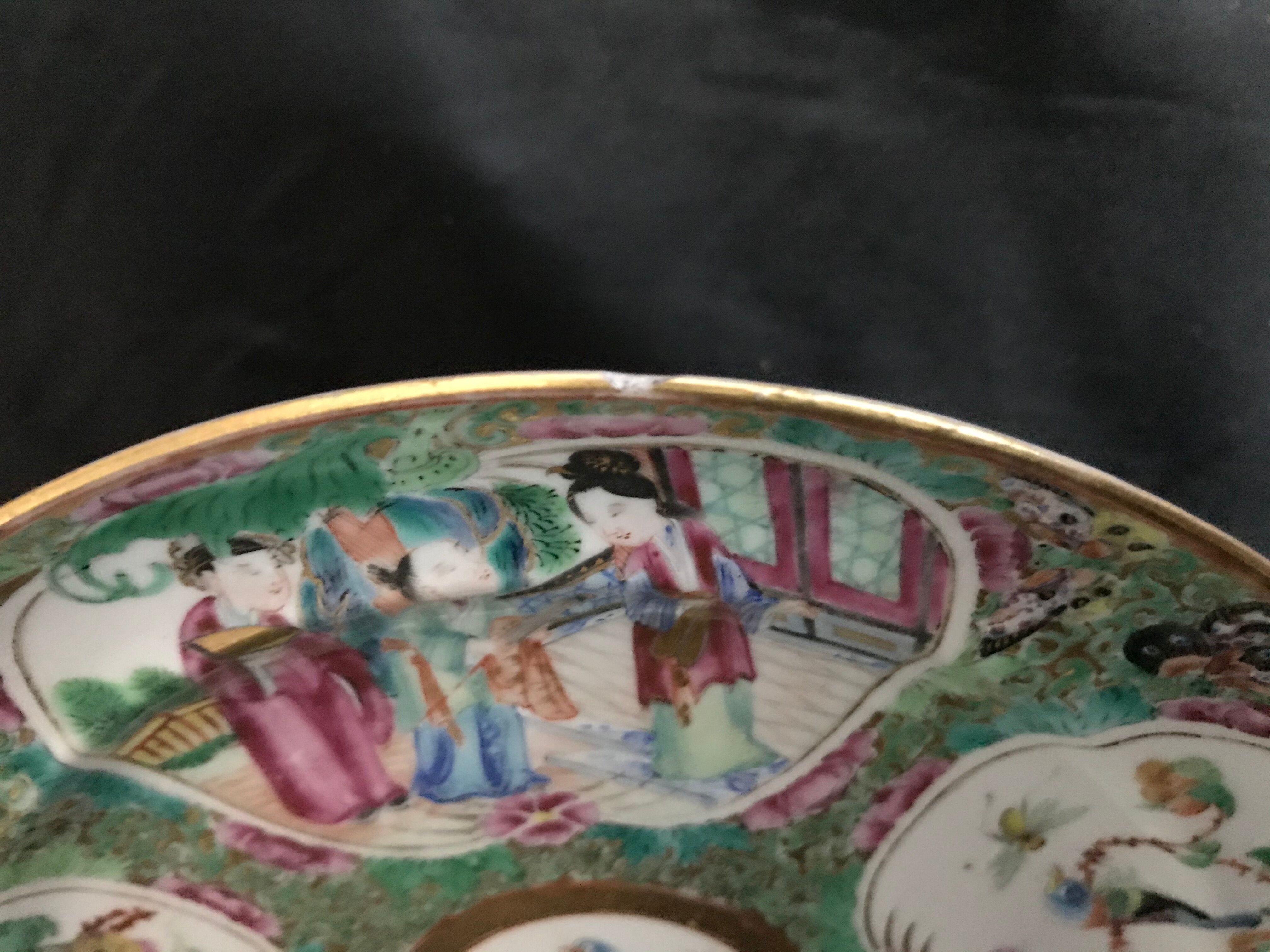 Canton porcelain plate - Character and Bird Decoration - China - 19th Century