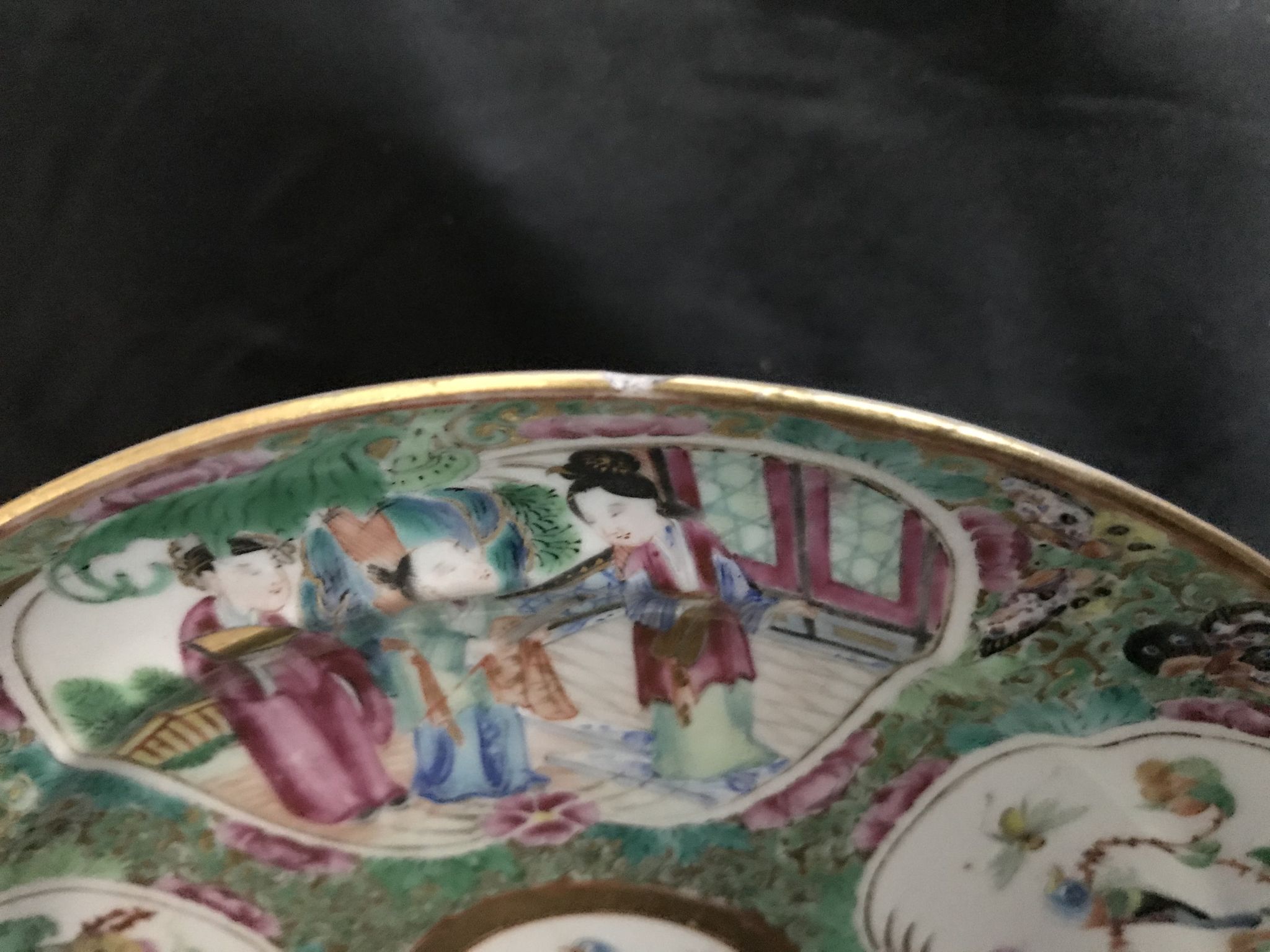Canton porcelain plate - Character and Bird Decoration - China - 19th Century