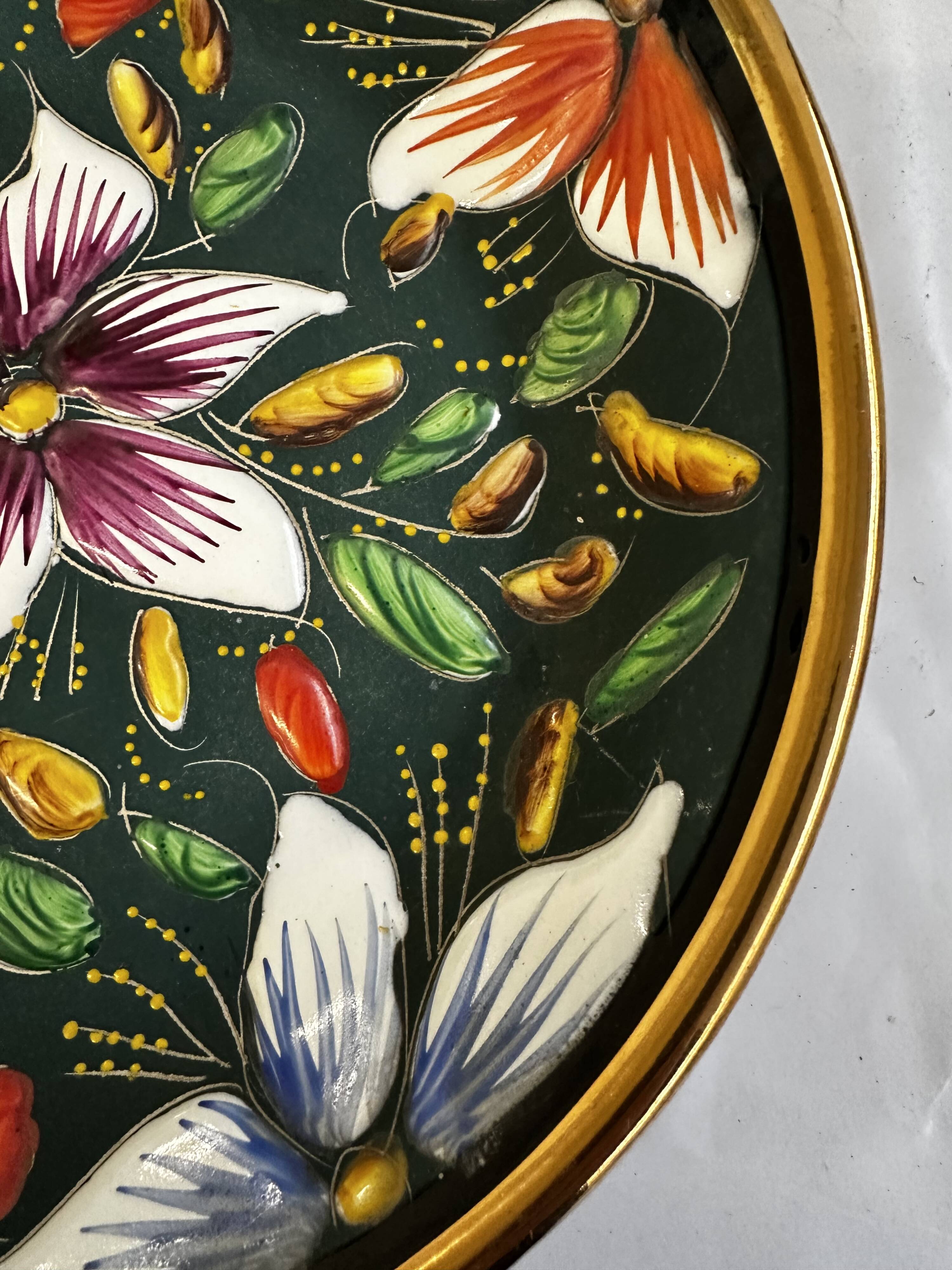 Ceramic and enamel dish with floral decoration by Hubert Béquet