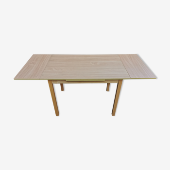Beech table with extension cords