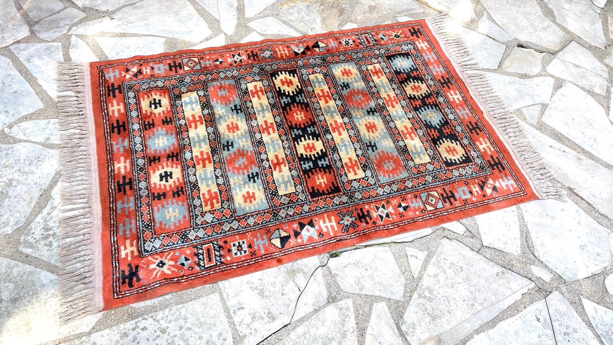 Vintage silk and cotton rug - 142 x 84cm