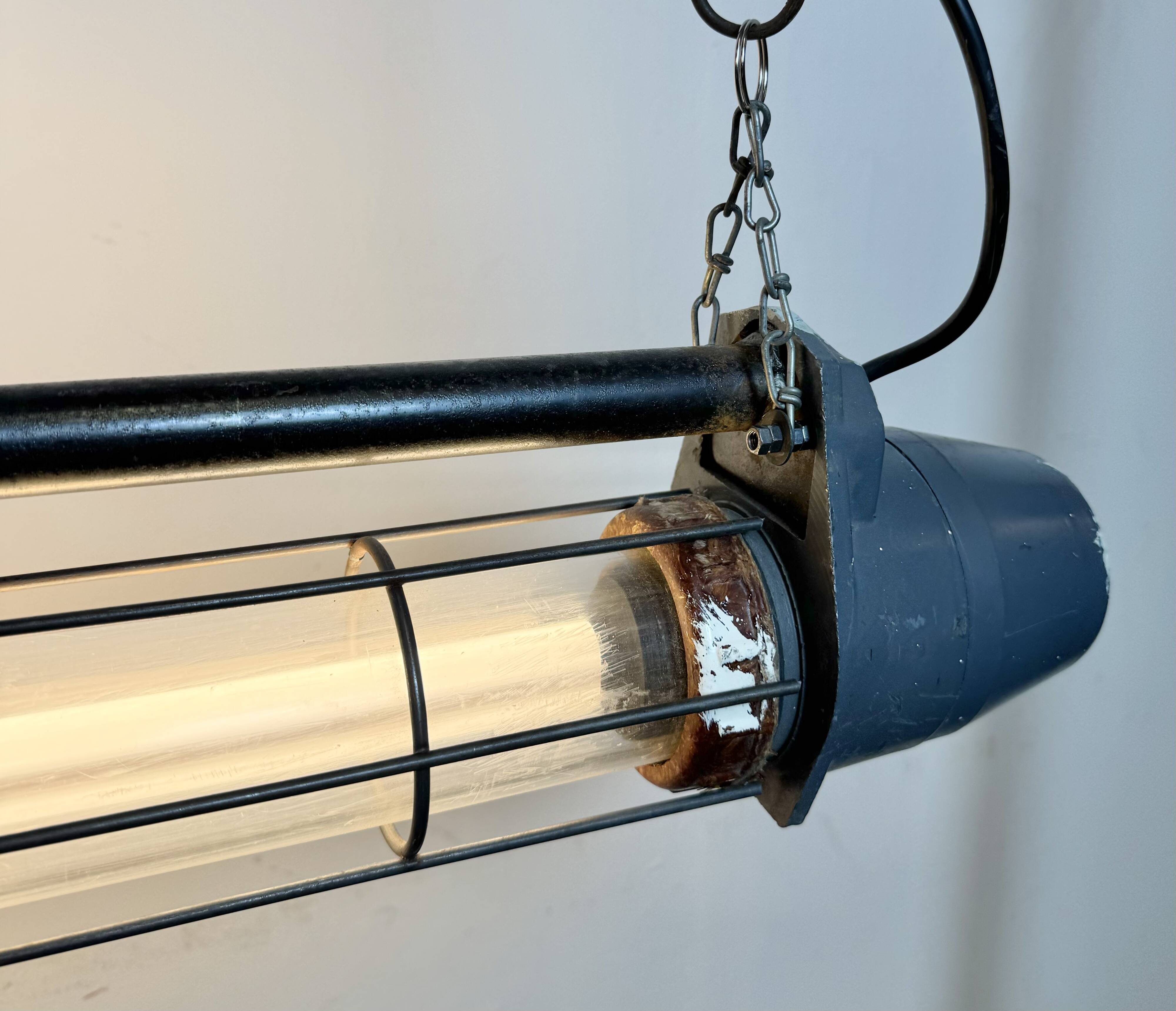 Large Grey Soviet Industrial Hanging Tube Light, 1970s