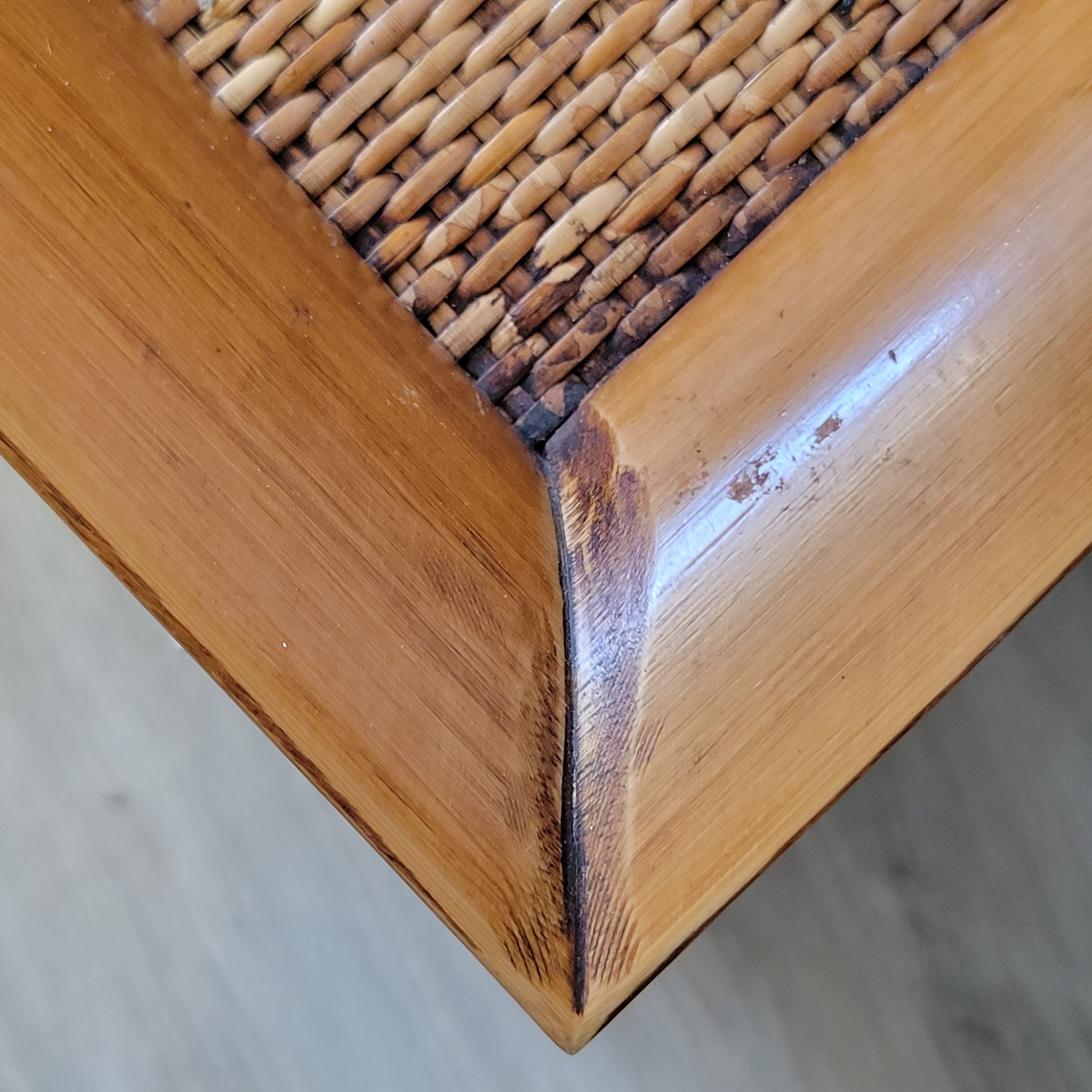 Square vintage serving tray in bamboo and wicker