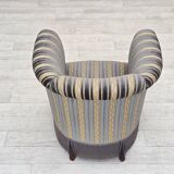 1960s, Danish lounge chair, blue/beige furniture velour, beech wood legs.