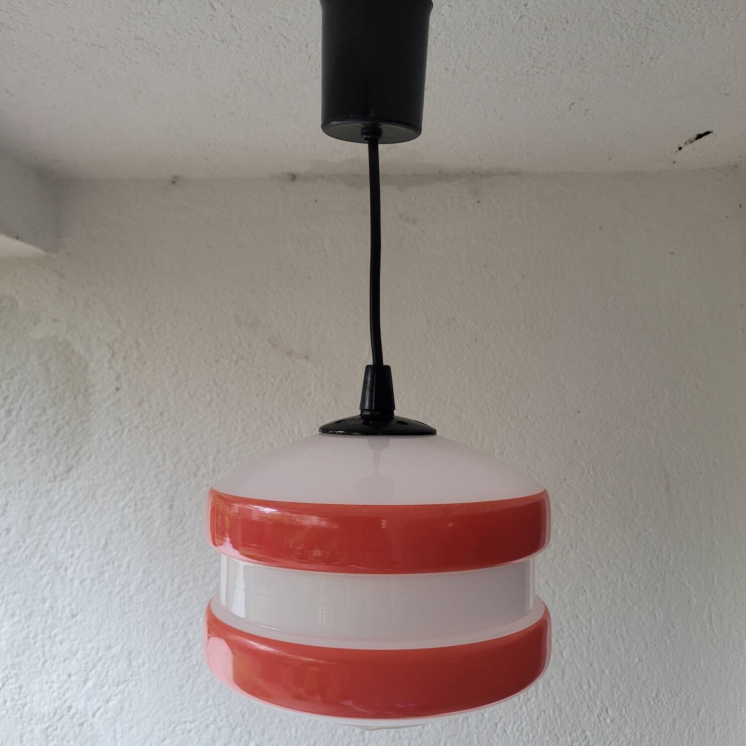 70s pop pendant light orange & white – opaline glass, equipped
