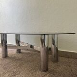 Chrome metal coffee table with smoked glass from the 70s