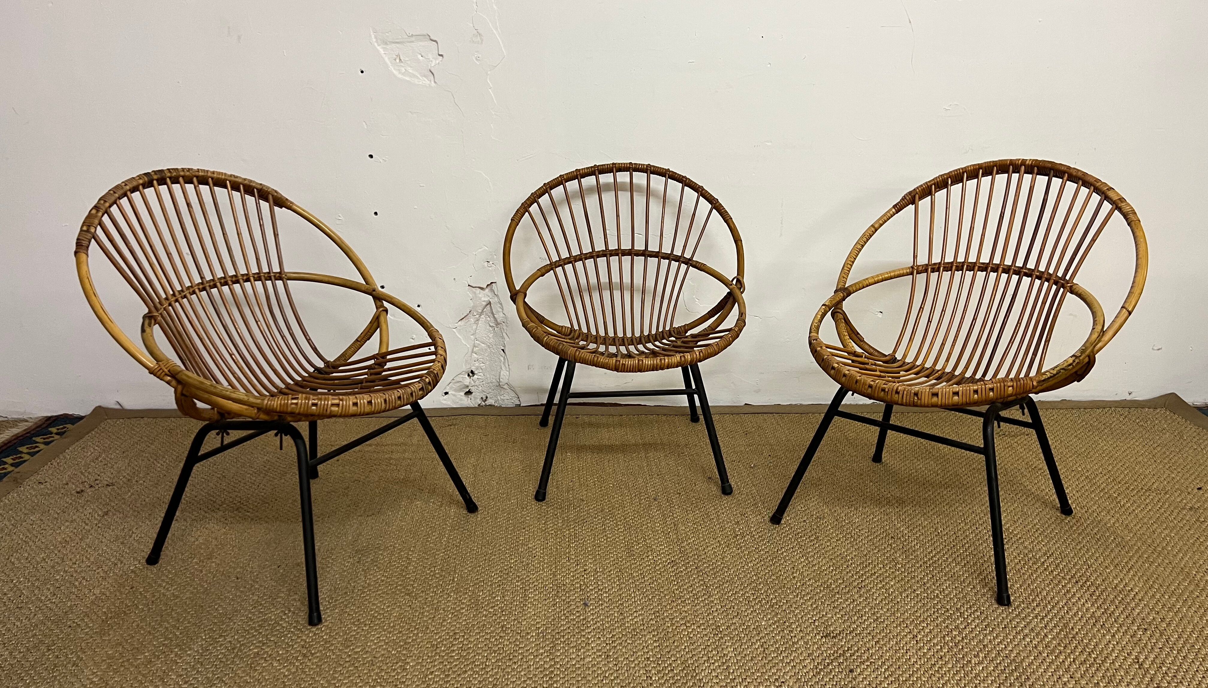Rattan armchairs feet metal