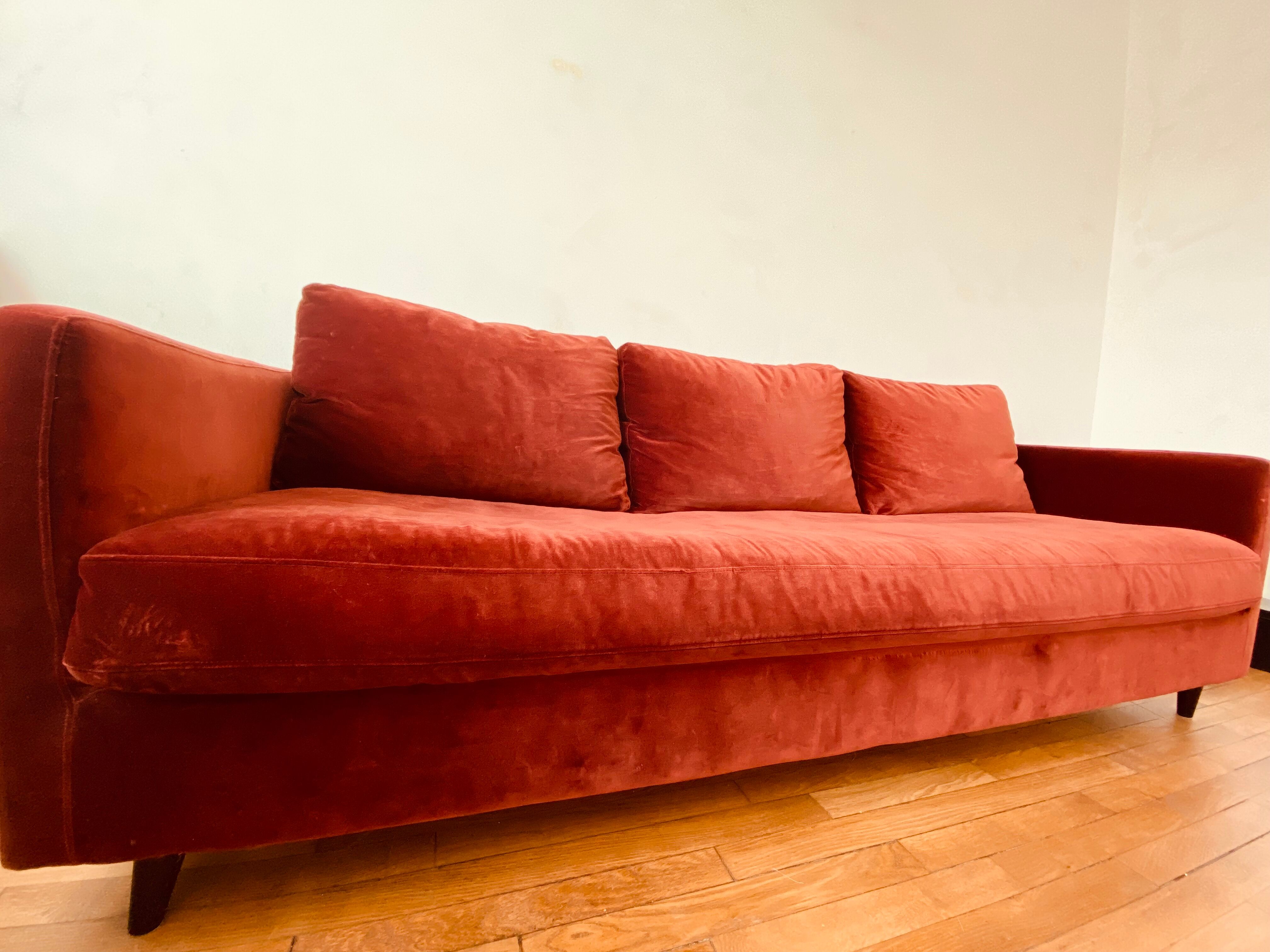 Terracotta convertible velvet sofa