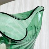 Green blown glass pitcher, unique twisted design