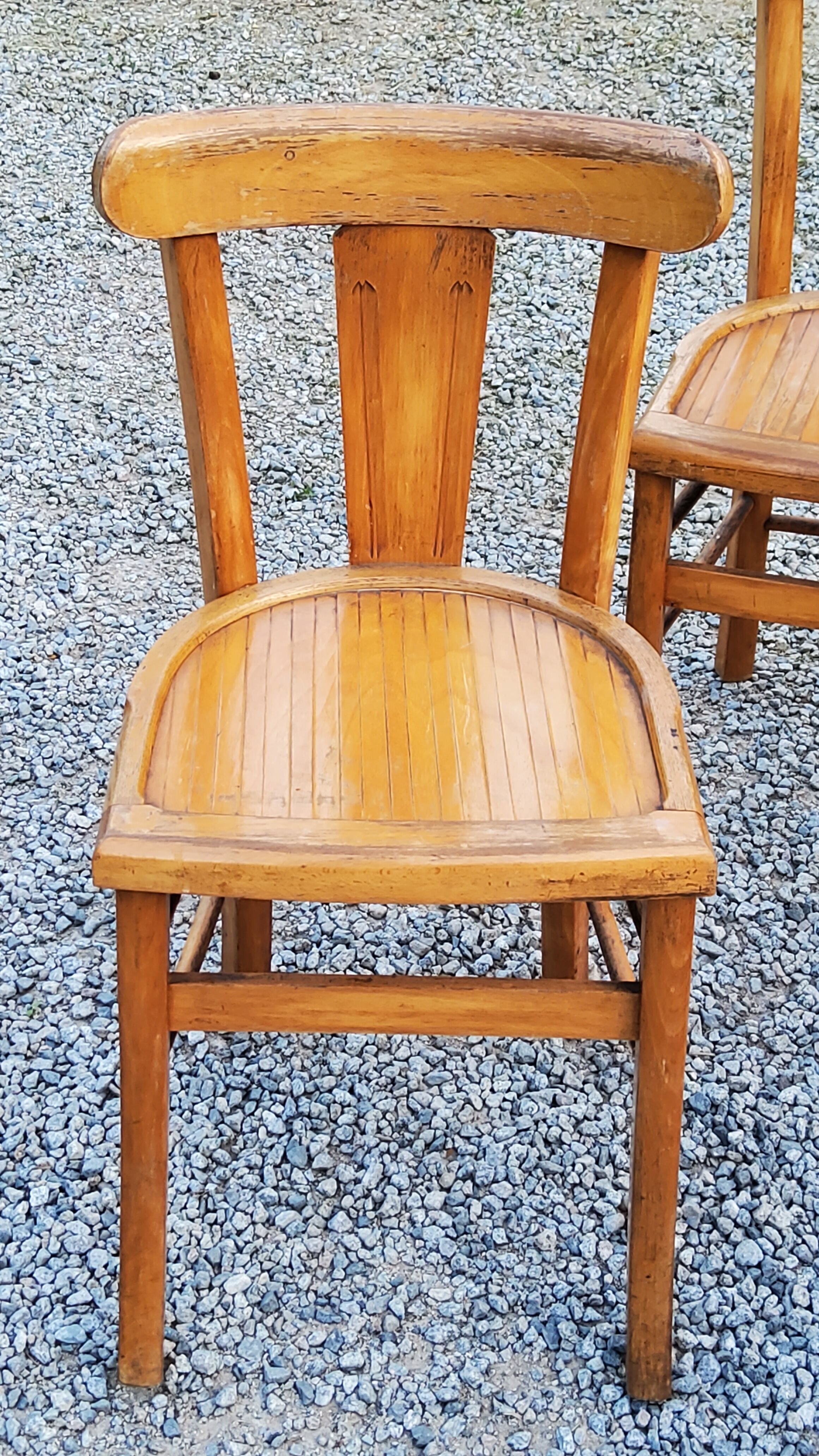 Set of 4 bistro chairs in beech and blond oak from the 50s