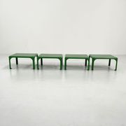 Set of 4 green stackable tables demetrio 45 by vico magistretti for artemide, 1960